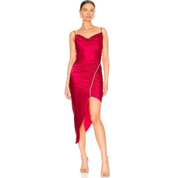 Cinq a Sept 100% Silk Emilia Dress Draped Spaghetti Strap Satin Crystal Midi - Picture 1 of 14